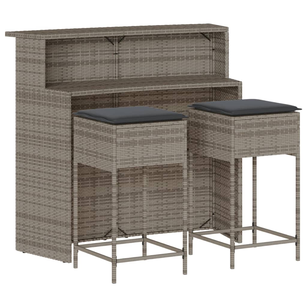 3-Tlg. Gartenbar-Set Mit Kissen Poly Rattan