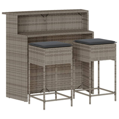3-Tlg. Gartenbar-Set Mit Kissen Poly Rattan