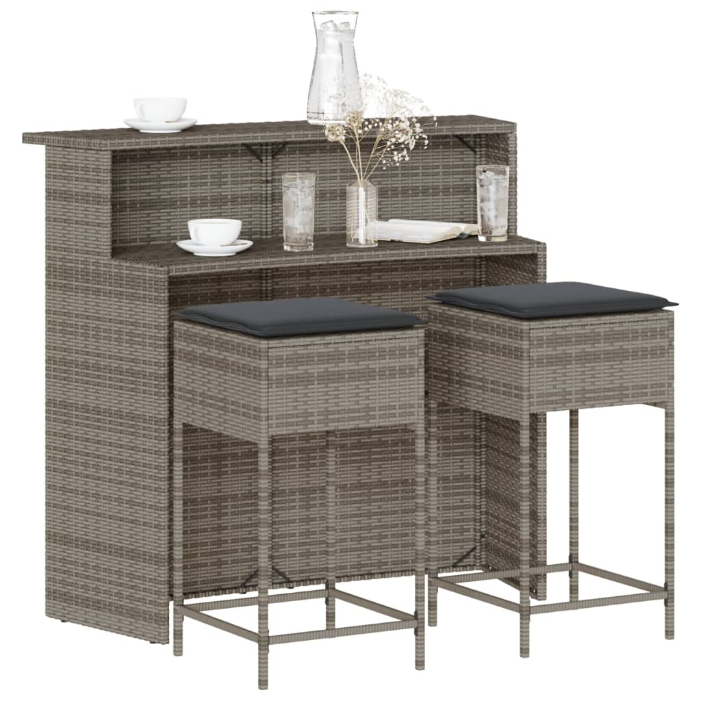 3-Tlg. Gartenbar-Set Mit Kissen Poly Rattan
