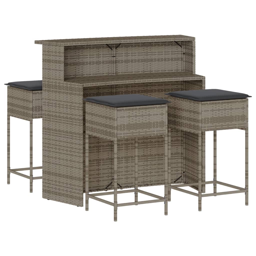 5-Tlg. Gartenbar-Set Mit Kissen Poly Rattan