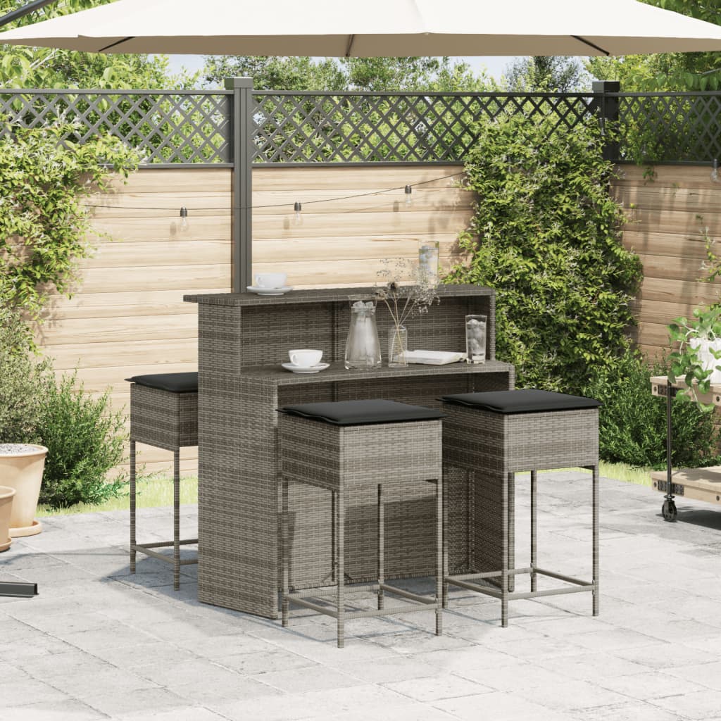5-Tlg. Gartenbar-Set Mit Kissen Poly Rattan