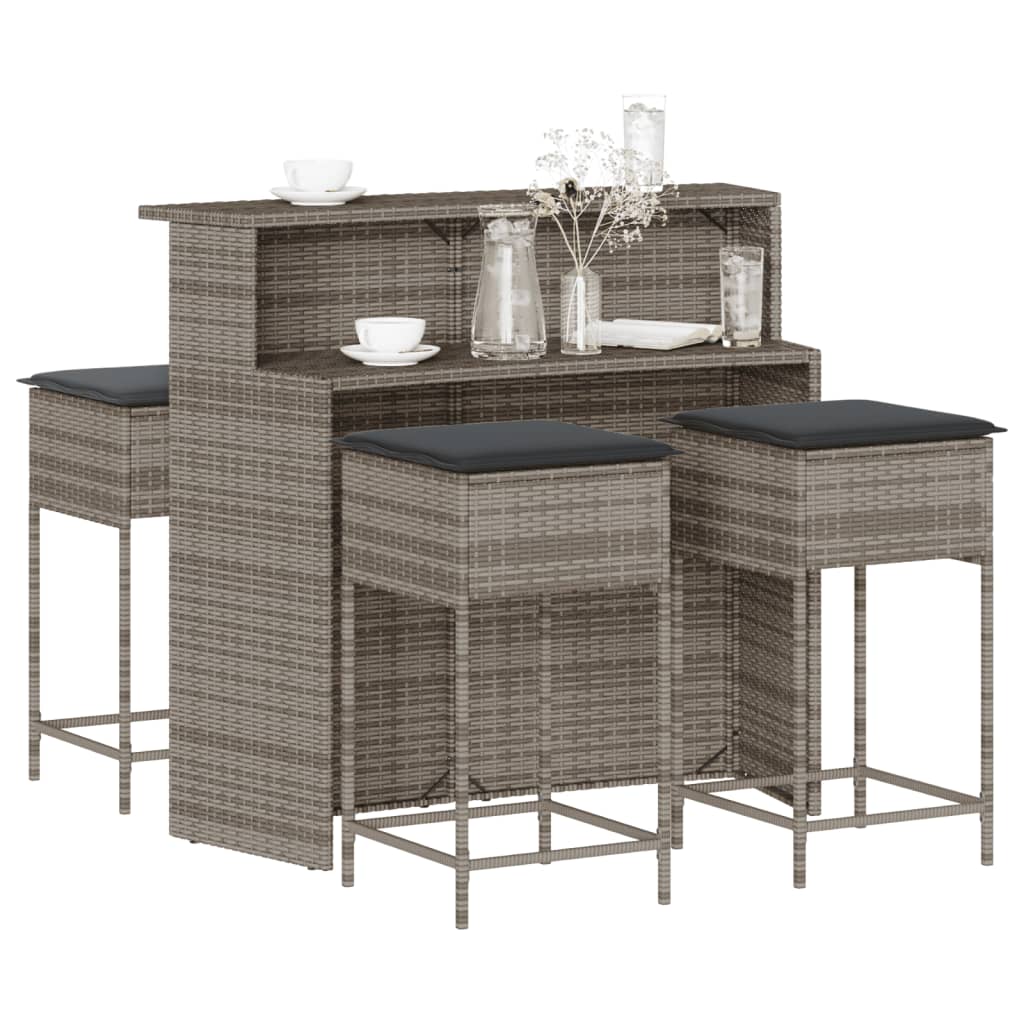5-Tlg. Gartenbar-Set Mit Kissen Poly Rattan