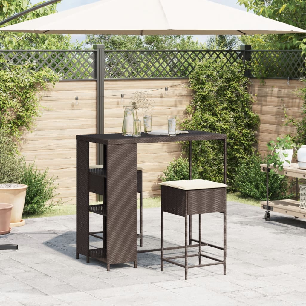 3-Tlg. Gartenbar-Set Mit Kissen Poly Rattan