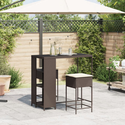 3-Tlg. Gartenbar-Set Mit Kissen Poly Rattan