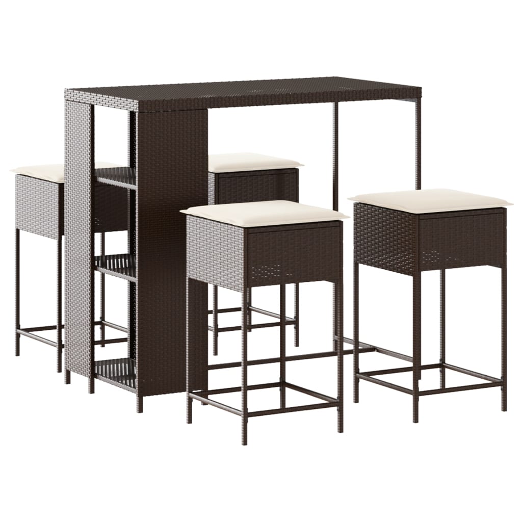 5-Tlg. Gartenbar-Set Mit Kissen Poly Rattan