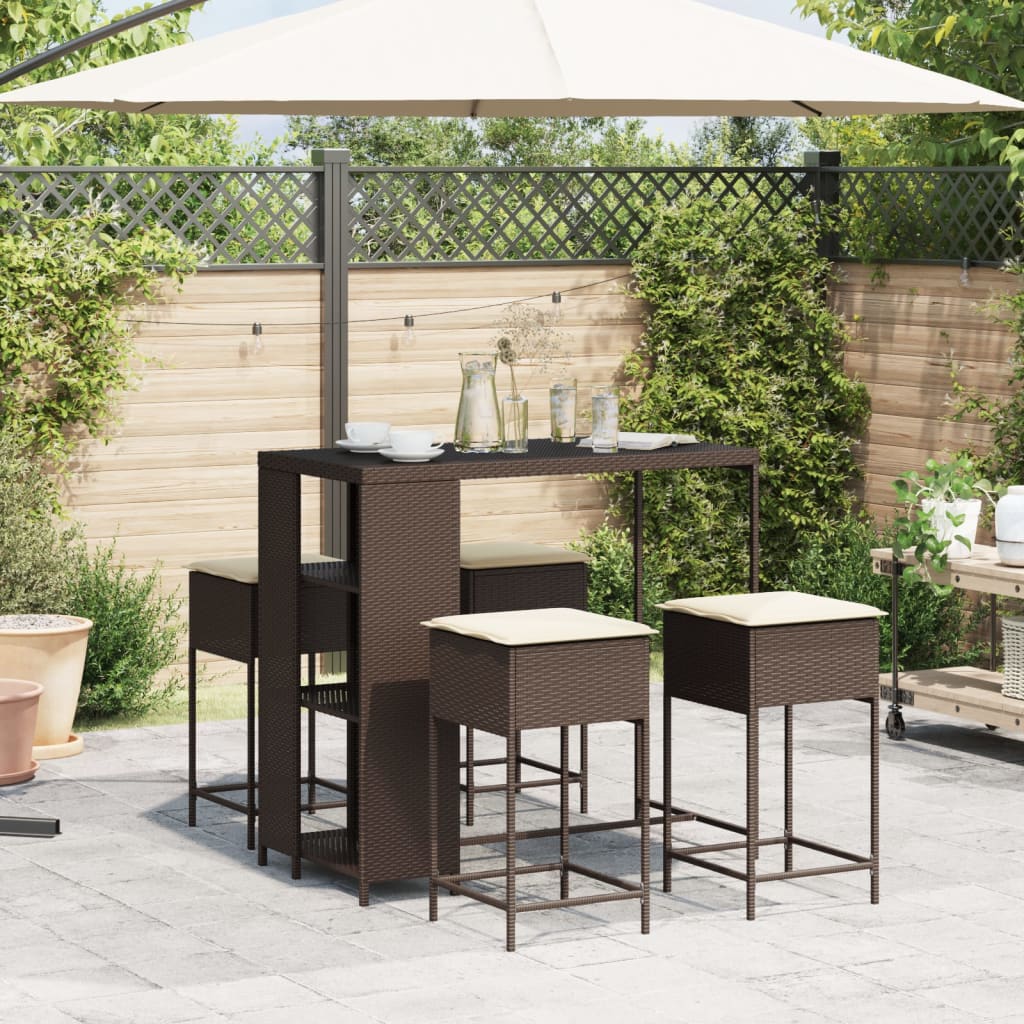 5-Tlg. Gartenbar-Set Mit Kissen Poly Rattan