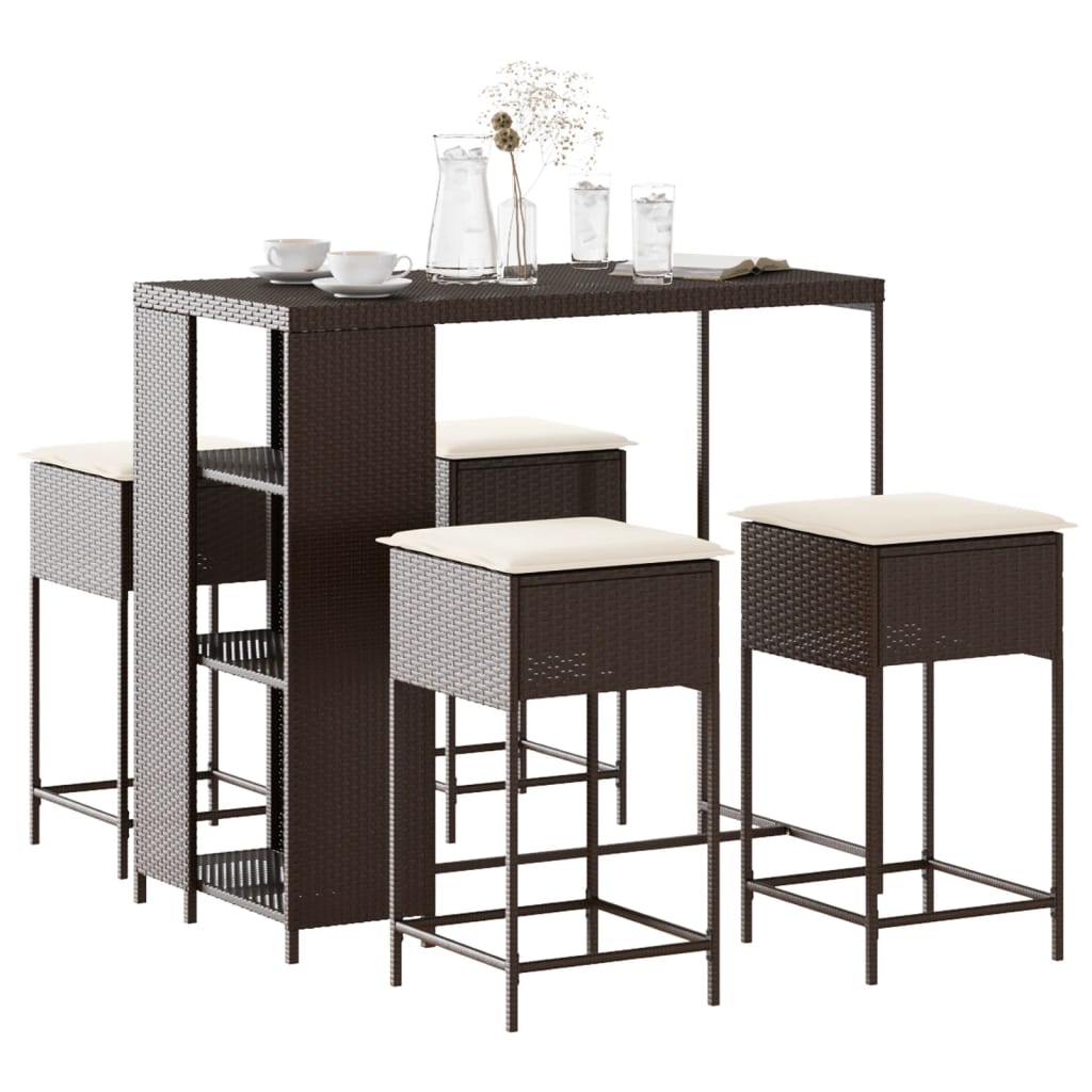 5-Tlg. Gartenbar-Set Mit Kissen Poly Rattan
