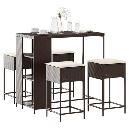 5-Tlg. Gartenbar-Set Mit Kissen Poly Rattan