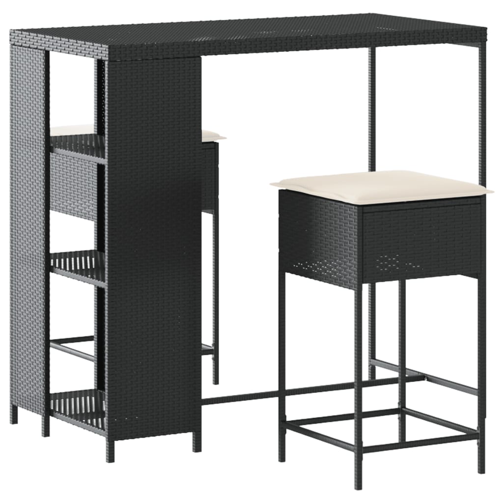3-Tlg. Gartenbar-Set Mit Kissen Poly Rattan