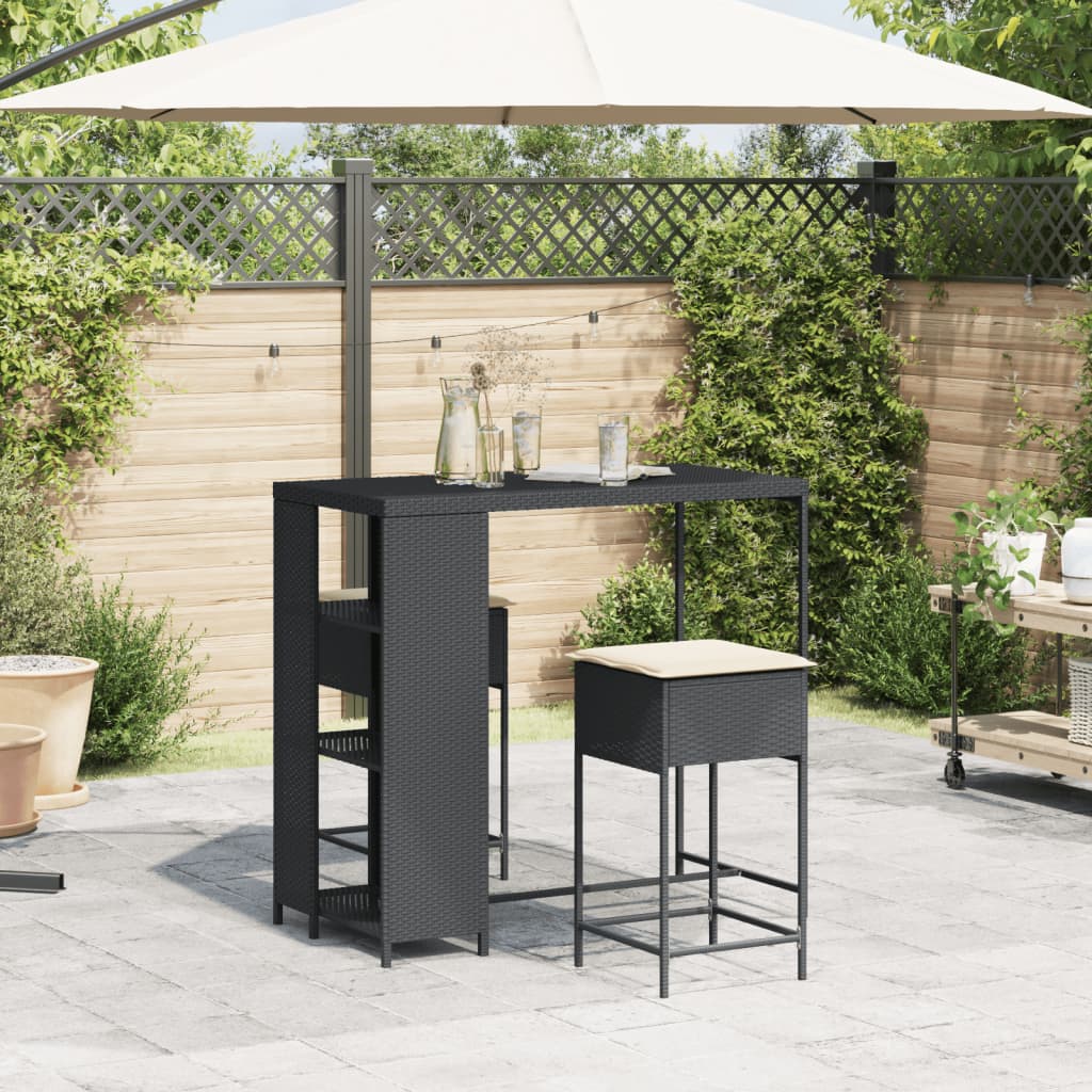 3-Tlg. Gartenbar-Set Mit Kissen Poly Rattan