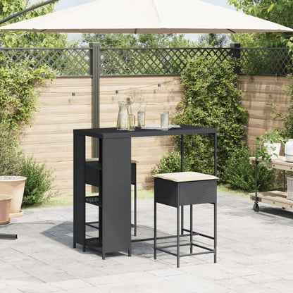 3-Tlg. Gartenbar-Set Mit Kissen Poly Rattan