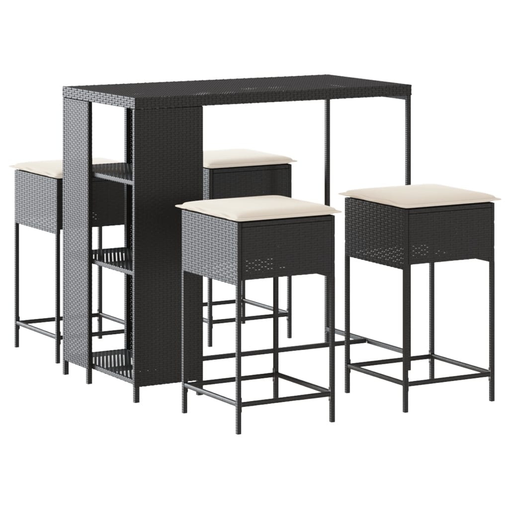 5-Tlg. Gartenbar-Set Mit Kissen Poly Rattan