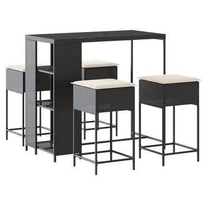 5-Tlg. Gartenbar-Set Mit Kissen Poly Rattan
