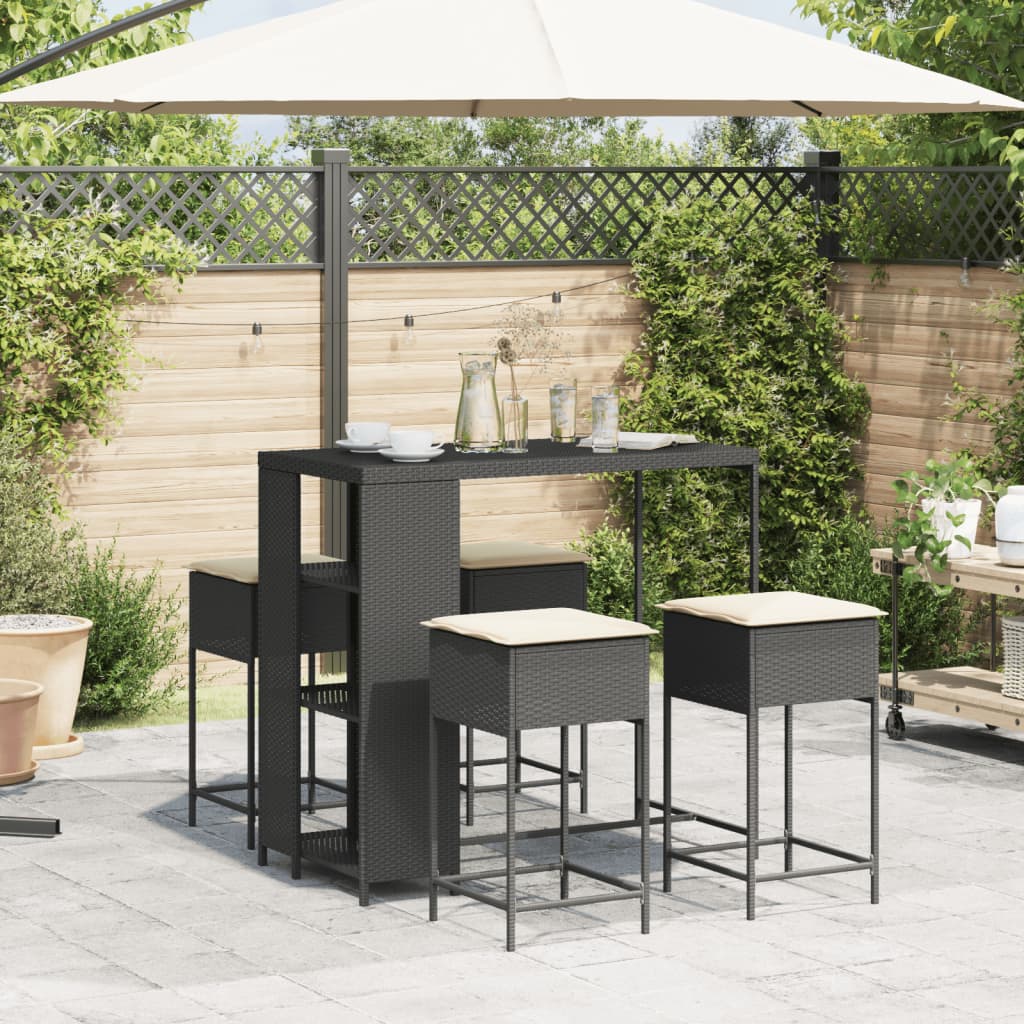 5-Tlg. Gartenbar-Set Mit Kissen Poly Rattan