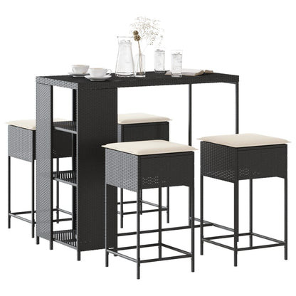 5-Tlg. Gartenbar-Set Mit Kissen Poly Rattan