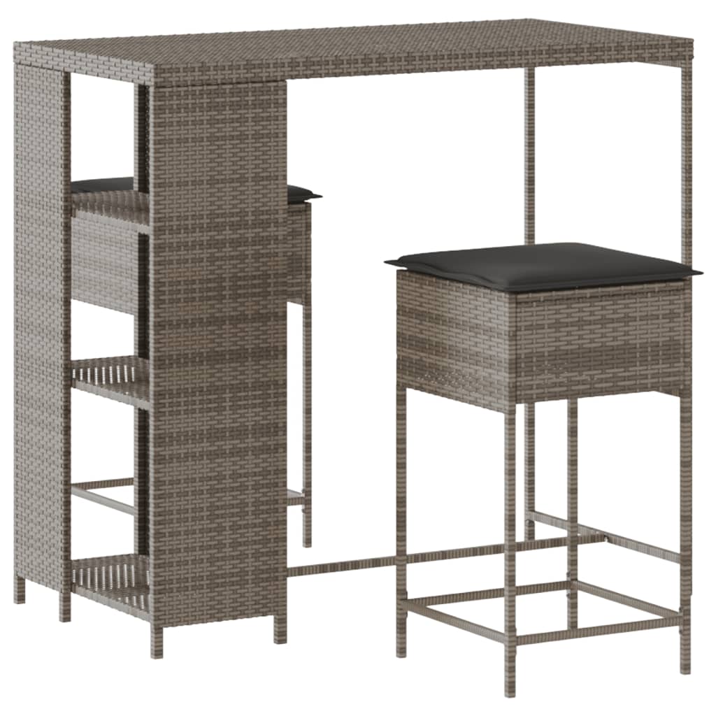3-Tlg. Gartenbar-Set Mit Kissen Poly Rattan