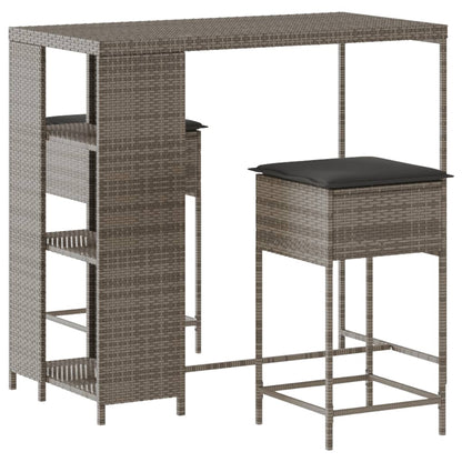 3-Tlg. Gartenbar-Set Mit Kissen Poly Rattan