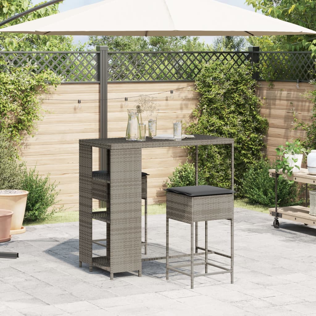 3-Tlg. Gartenbar-Set Mit Kissen Poly Rattan