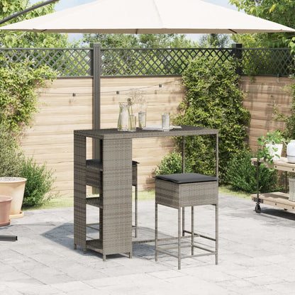3-Tlg. Gartenbar-Set Mit Kissen Poly Rattan