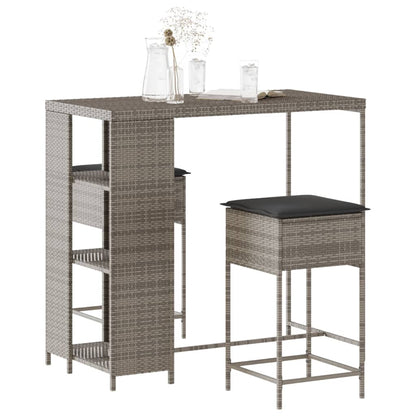 3-Tlg. Gartenbar-Set Mit Kissen Poly Rattan