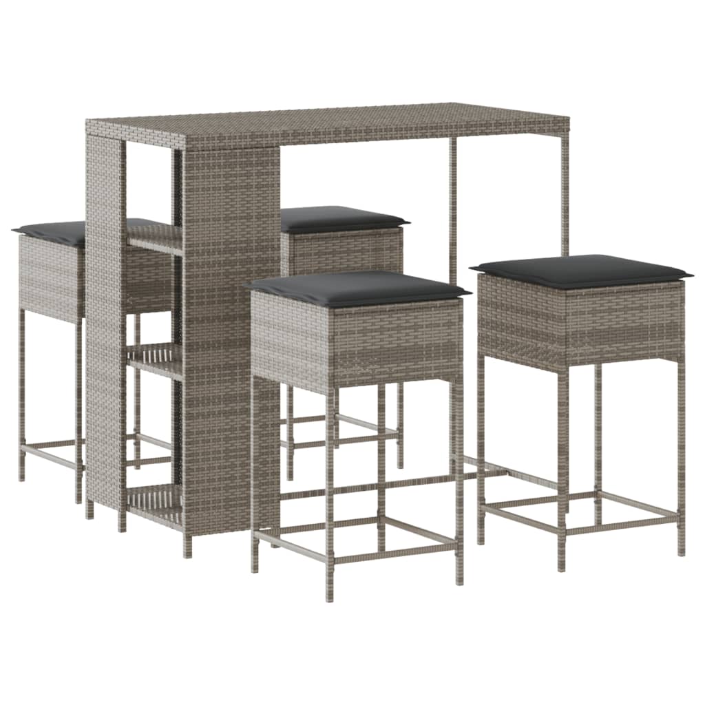 5-Tlg. Gartenbar-Set Mit Kissen Poly Rattan