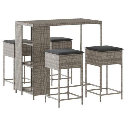 5-Tlg. Gartenbar-Set Mit Kissen Poly Rattan