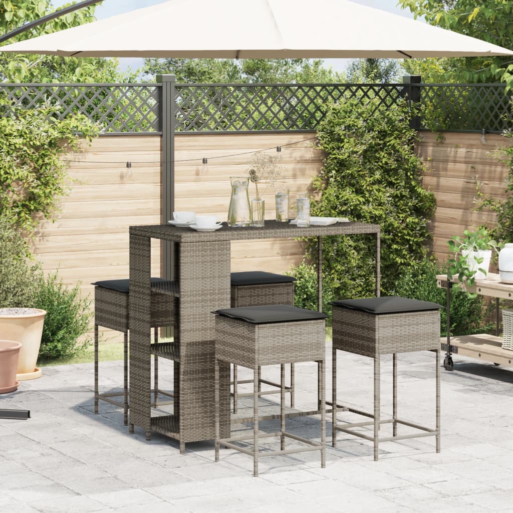 5-Tlg. Gartenbar-Set Mit Kissen Poly Rattan