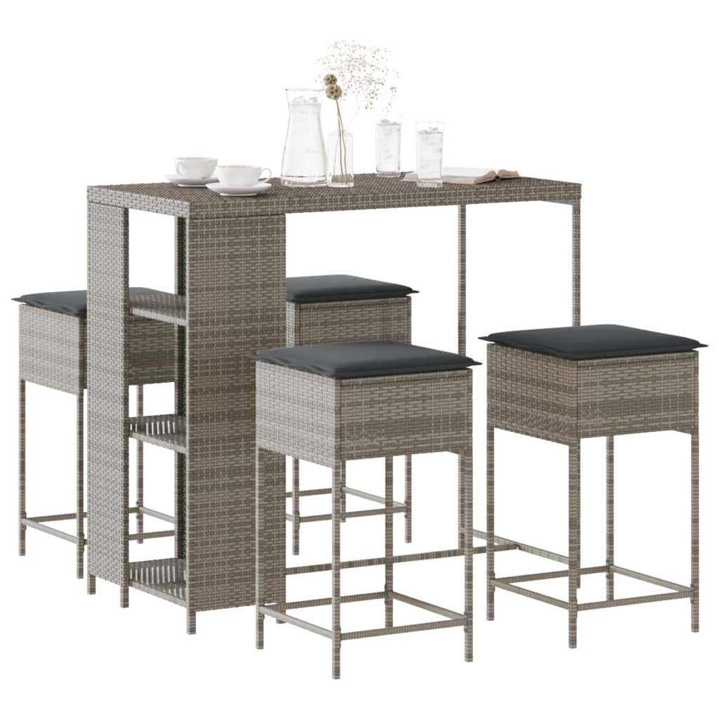 5-Tlg. Gartenbar-Set Mit Kissen Poly Rattan