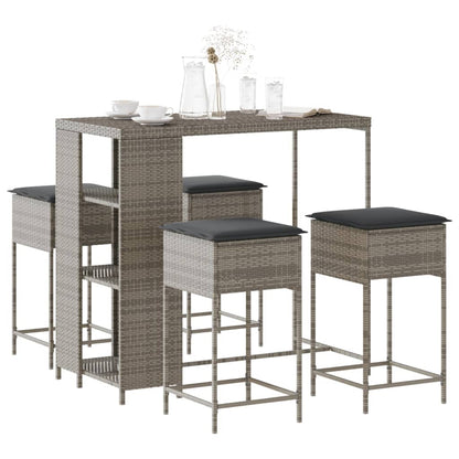 5-Tlg. Gartenbar-Set Mit Kissen Poly Rattan