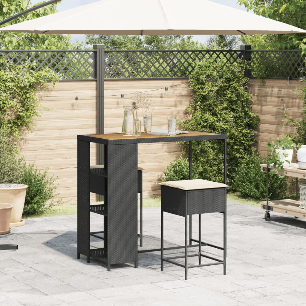 3-Tlg. Gartenbar-Set Mit Kissen Poly Rattan