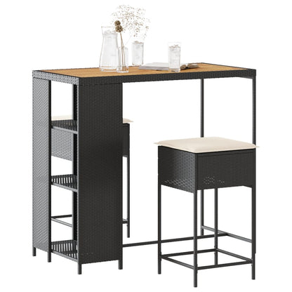 3-Tlg. Gartenbar-Set Mit Kissen Poly Rattan