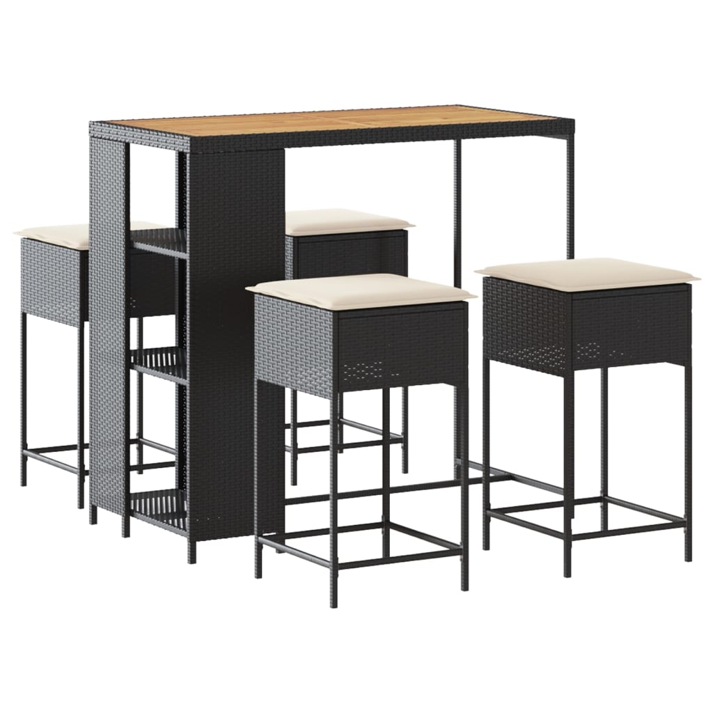 5-Tlg. Gartenbar-Set Mit Kissen Poly Rattan