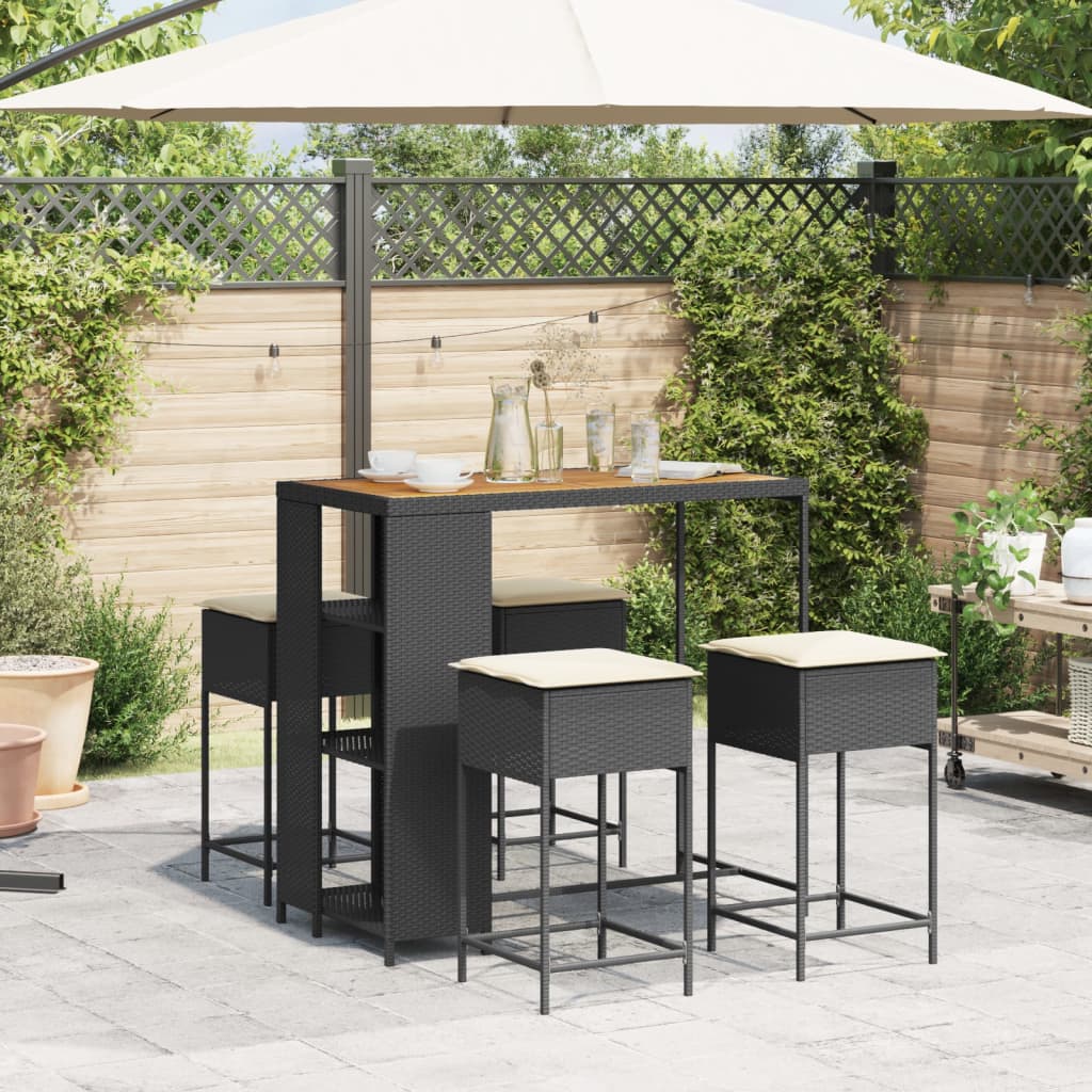 5-Tlg. Gartenbar-Set Mit Kissen Poly Rattan