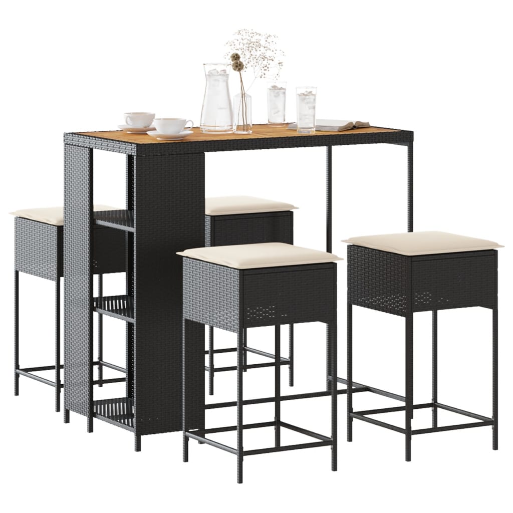 5-Tlg. Gartenbar-Set Mit Kissen Poly Rattan