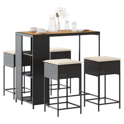 5-Tlg. Gartenbar-Set Mit Kissen Poly Rattan