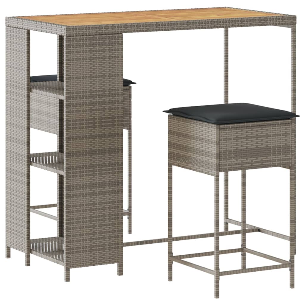 3-Tlg. Gartenbar-Set Mit Kissen Poly Rattan
