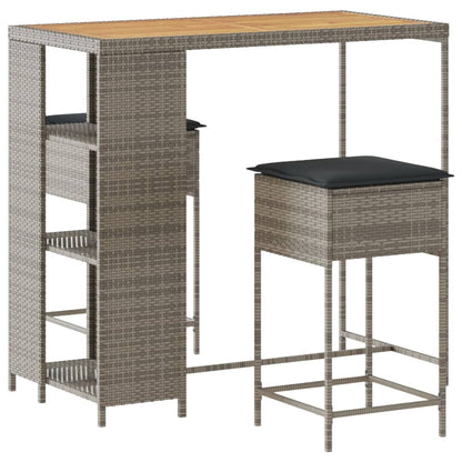 3-Tlg. Gartenbar-Set Mit Kissen Poly Rattan