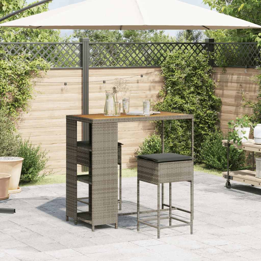 3-Tlg. Gartenbar-Set Mit Kissen Poly Rattan