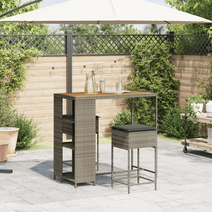 3-Tlg. Gartenbar-Set Mit Kissen Poly Rattan