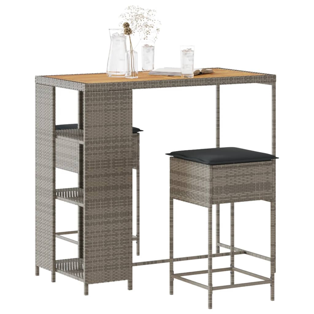 3-Tlg. Gartenbar-Set Mit Kissen Poly Rattan