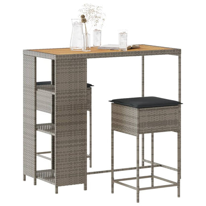 3-Tlg. Gartenbar-Set Mit Kissen Poly Rattan