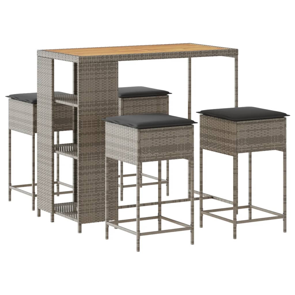 5-Tlg. Gartenbar-Set Mit Kissen Poly Rattan