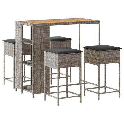 5-Tlg. Gartenbar-Set Mit Kissen Poly Rattan