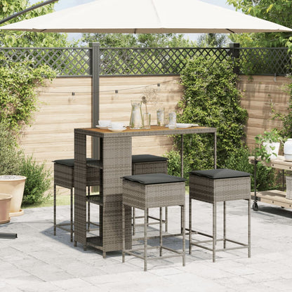 5-Tlg. Gartenbar-Set Mit Kissen Poly Rattan