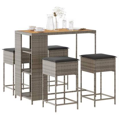 5-Tlg. Gartenbar-Set Mit Kissen Poly Rattan