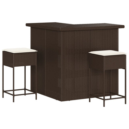 3-Tlg. Gartenbar-Set Mit Kissen Poly Rattan