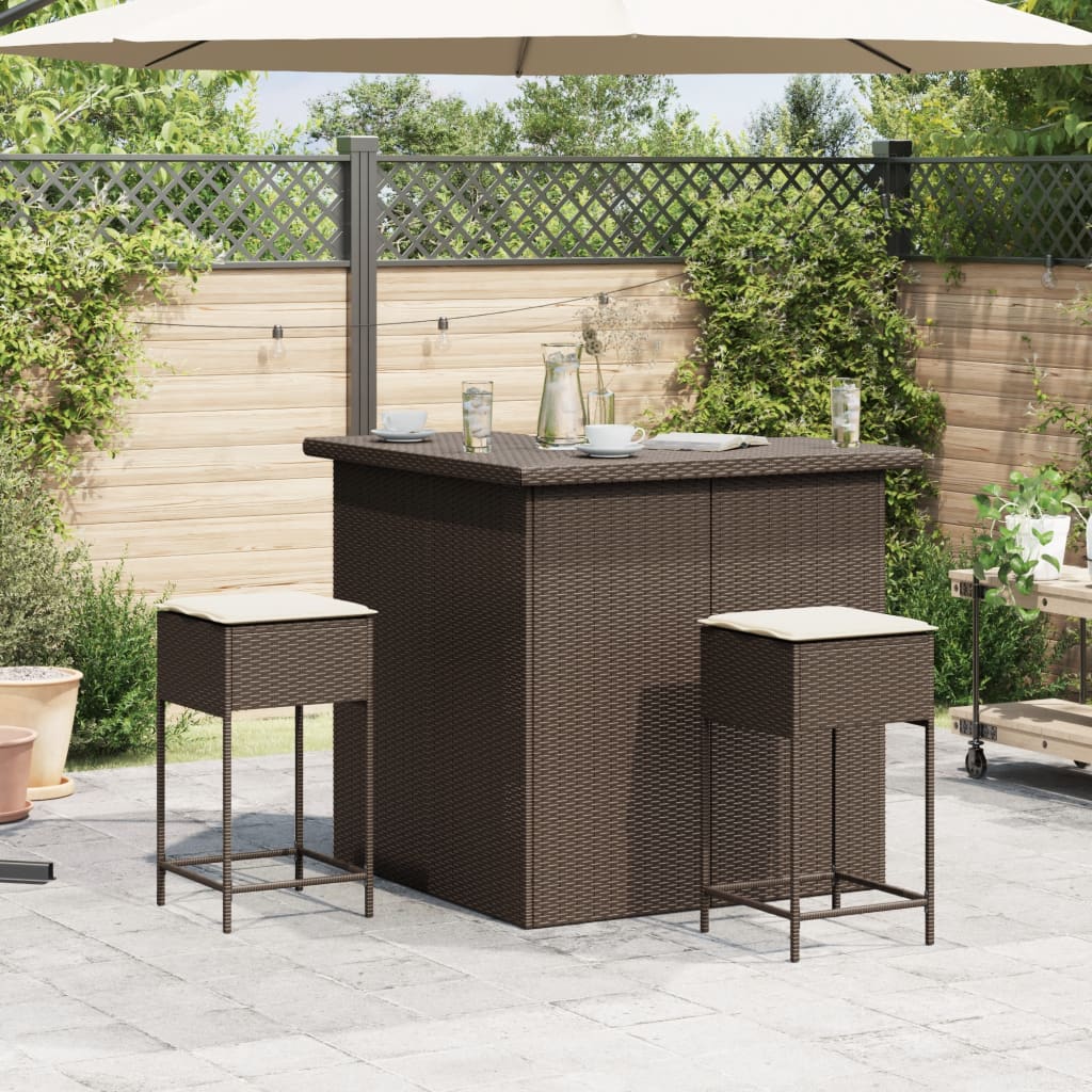 3-Tlg. Gartenbar-Set Mit Kissen Poly Rattan