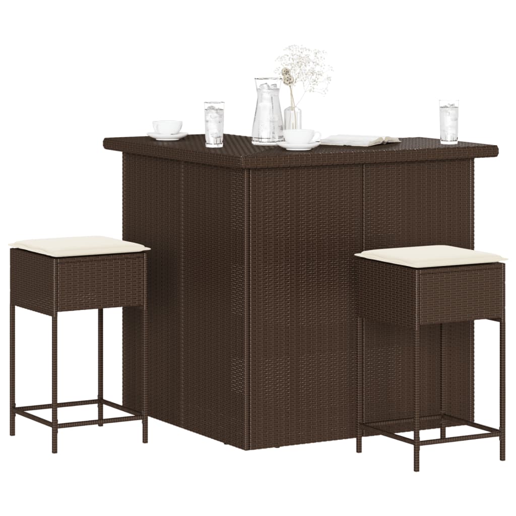 3-Tlg. Gartenbar-Set Mit Kissen Poly Rattan