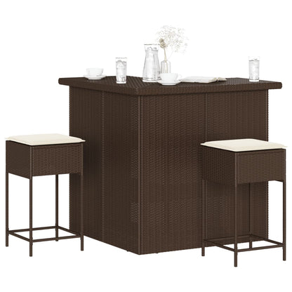 3-Tlg. Gartenbar-Set Mit Kissen Poly Rattan