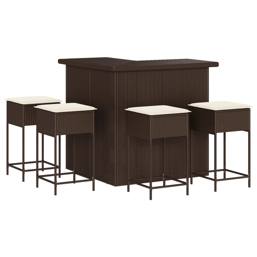 5-Tlg. Gartenbar-Set Mit Kissen Poly Rattan